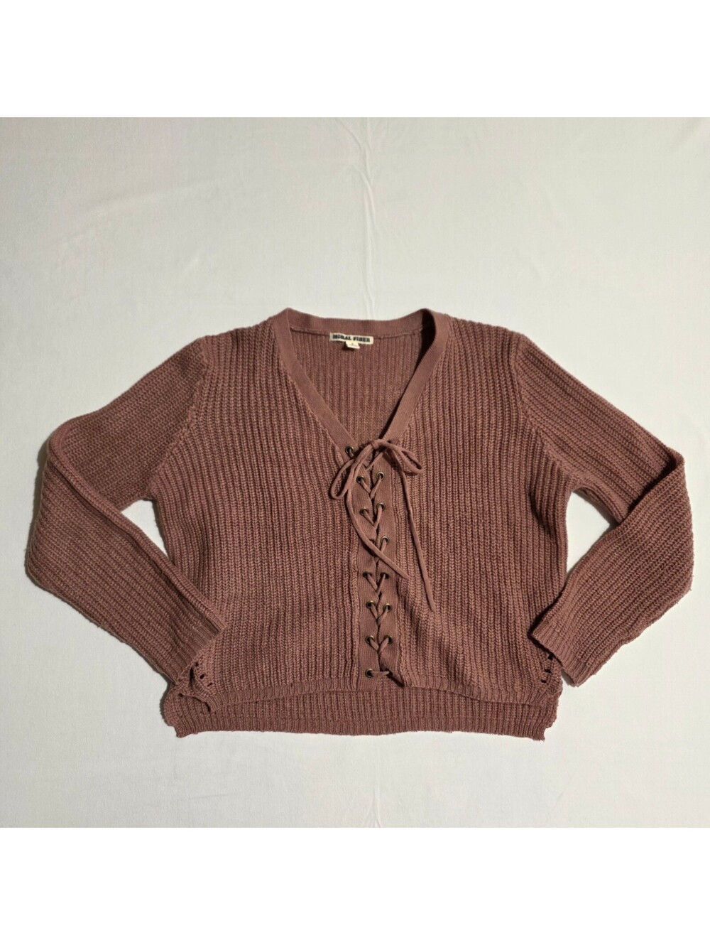 Moral Fiber Women's Lace-Up Front Knit Sweater, Size Small, Dusty Rose